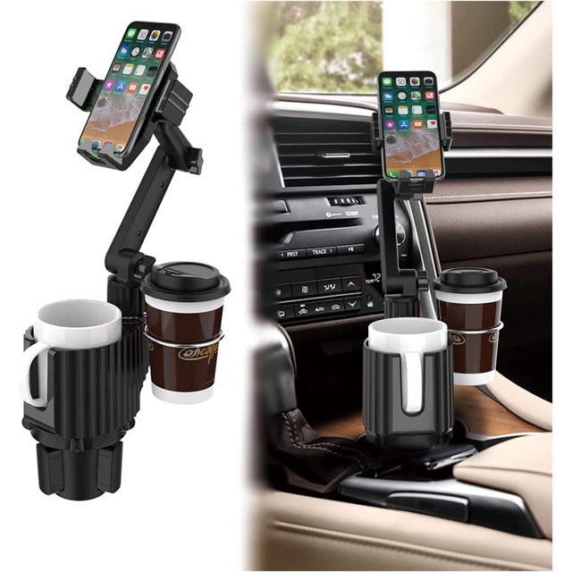 GHSDFBB Car Cup Holder Phone Mount: Universal Auto Cell Phone Stand with Drink Expand Cup Holder for SUV | Automobile |Compatible with iPhone & Samsung and Other Android Smartphone-Black