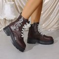 thumbnail image 4 of Women's Leather Lace up Combat Boots Platform Comfortable Lug Sole Chunky Casual Fall Winter Warm Motorcycle Booties a-Coffee Size 8, 4 of 7