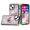 thumbnail image 2 of For Apple iPhone 14 PRO 6.1" Passion Square Hearts Diamond Glitter Ornaments Engraving Case Cover - Garden Butterflies Purple, 2 of 3