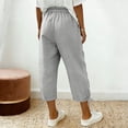 thumbnail image 5 of Yertdoel Linen Capri Pants for Women, Elastic Waist Drawstring Pants with Pockets Loose Breathable Summer Leisure Homewear Cropped Pants, S-3XL, 5 of 8