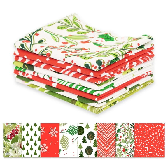 Soimoi 8 Pc Fat Quarter Bundle-ChristmasPrint 18"x 22"DIY Patchwork-100% CottonPre-Cut Quilting Fabric Red- White & Green