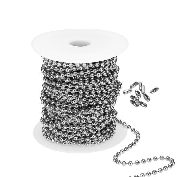 Uxcell 4.0mm x 56ft 304 Stainless Steel Ball Chain, Ball Chain Bead with 100 Pcs Matching Connector Clasp for DIY Crafts