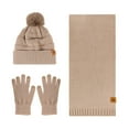 thumbnail image 2 of Xfvqtps Women Hat Scarf Glove Set Knit Plush Pompom Solid Color Touchscreen Winter Warm Stretchy Extended Beanie Neck Warmer Gloves Set Khaki, 2 of 5