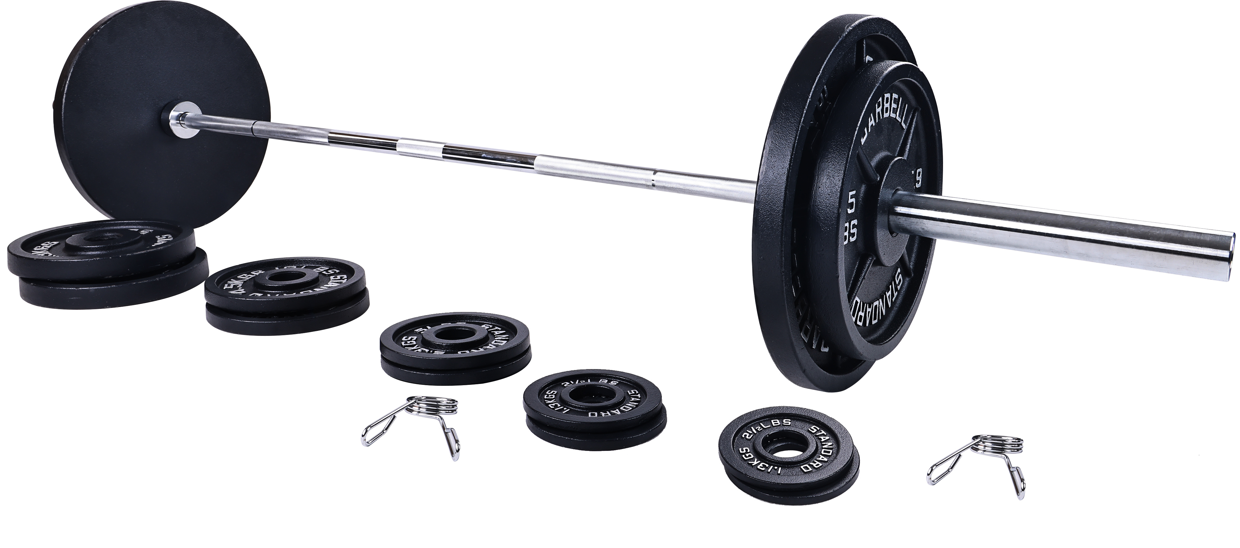 BalanceFrom Cast Iron Olympic Weight Including 7FT Olympic Barbell and Clips, 300-Pound Set (255 Pounds Plates + 45 Pounds Barbell), Multiple Packages - image 3 of 6