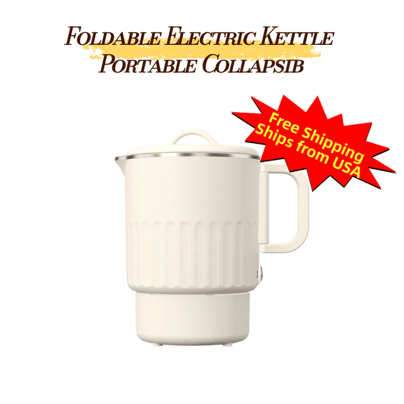 0.8L Portable Travel Electric Kettle, 600W/300W Dual Heat, 304 Stainless Steel Interior, Folding Handle, Detachable Base, White, Aenaeder