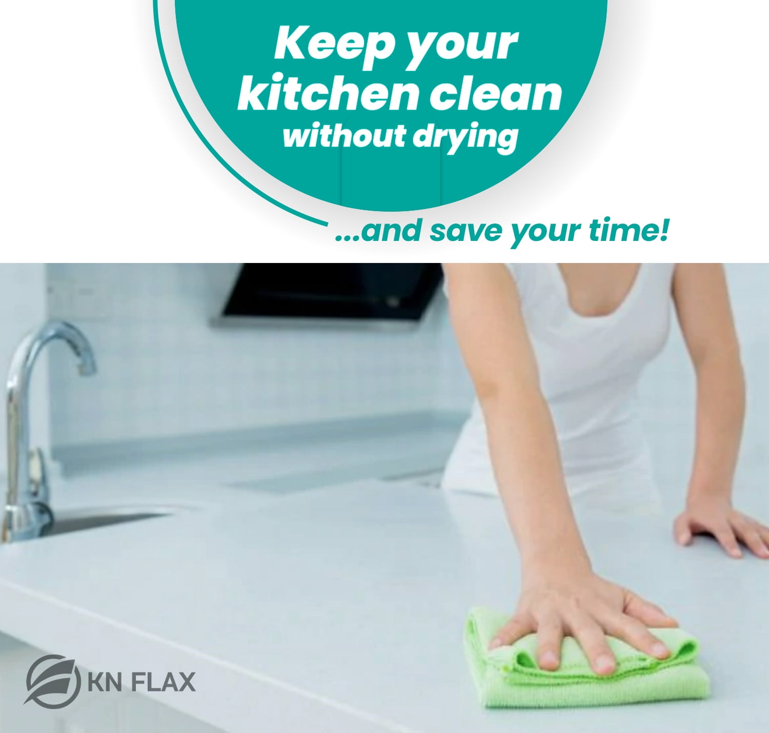 KN FLAX Sink Splash Guard - Silicone Anti-Splash Water Protector for Kitchen Bathroom & Island Sinks - Strong Attached Sucker Suction Cup Base - Premium Faucet Basin Accessories - Baffle Board