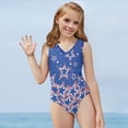 thumbnail image 5 of FOR U DESIGNS Skin-Friendly One Piece Swimwear Stars American Flag Sleeveless Bathing Suit for Beach Swimming Pool Quick Dry V-Neck Swimsuit for Age 7-8, 5 of 8