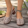thumbnail image 5 of KIJBLAE Women's Laser Cutout Block Heel Slingbacks, Closed-Toe with Ankle Buckle, Plus Size Breathable Comfort Footwear Beige 42, 5 of 9