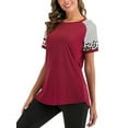 thumbnail image 5 of Women's Basic T Shirt Casual Short Sleeve Leopard Color Block Tunic Comfy Stripe Crewneck T Shirt Top  Elbow Sleeve T Shirts, 5 of 8