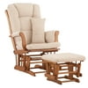 Glider and Ottoman in Oak Finish with Beige Cushions