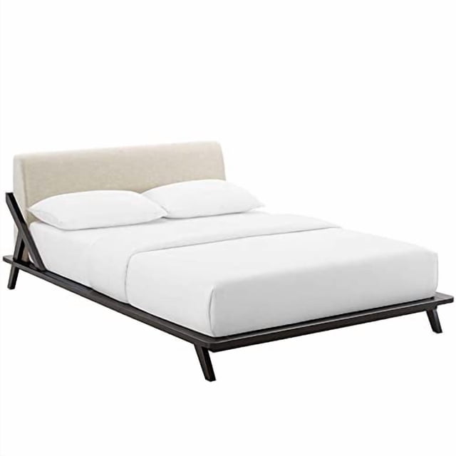 Modway Luella Upholstered Fabric Queen Sled Platform Bed Frame With Headboard In Cappuccino Beige