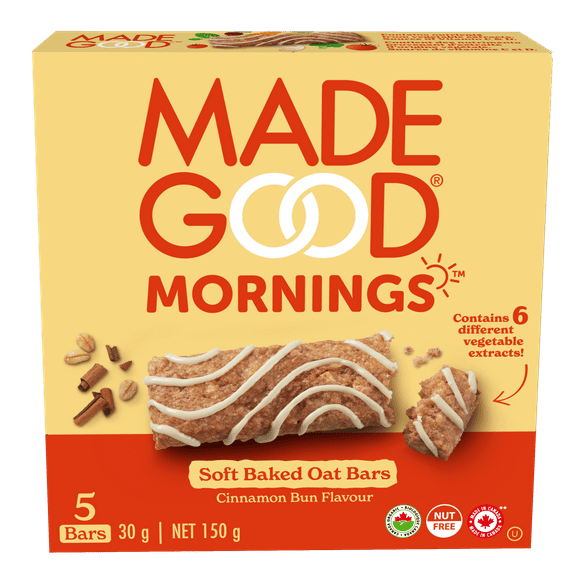 MadeGood Mornings Cinnamon Bun Soft Baked Oat Bars 5pk, 5 x 30 g