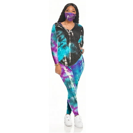 

Niuer Ladies Regular Fit Elastic Waist Pajamas Sets Women V Neck Sleepwear Tie Dye Home Clothes Tops And Pants Casual Nightwear Blue Purple Black S