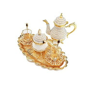 Luxurious Copper and Brass Elegant All in One Serving Set, Tea Pot, Decorated with Crystals and Pearls Resistant to High Temperatures (Set with Porcelain Bowl)