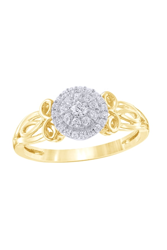 Round Cut White Natural Diamond Frame Celtic Knot Promise Ring in 10k Yellow Gold (0.25 Cttw)
