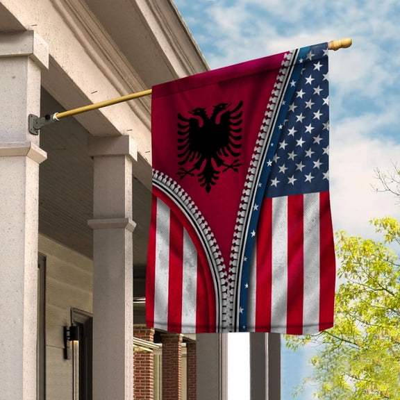 Zipper Flag American Show Albanian Flag USA Albannia Patriotic Root House Flag, Double-Sided Decorative Outdoor Flag, Patriotic Polyester Yard Flag 29.5 x 39.5 in