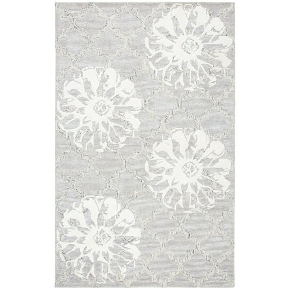 SAFAVIEH Glamour Jaye Floral Area Rug, Silver/Ivory, 4' x 6'