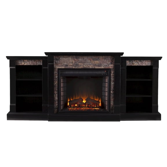 SEI Furniture Gallatin Faux Stone Electric Fireplace in Black