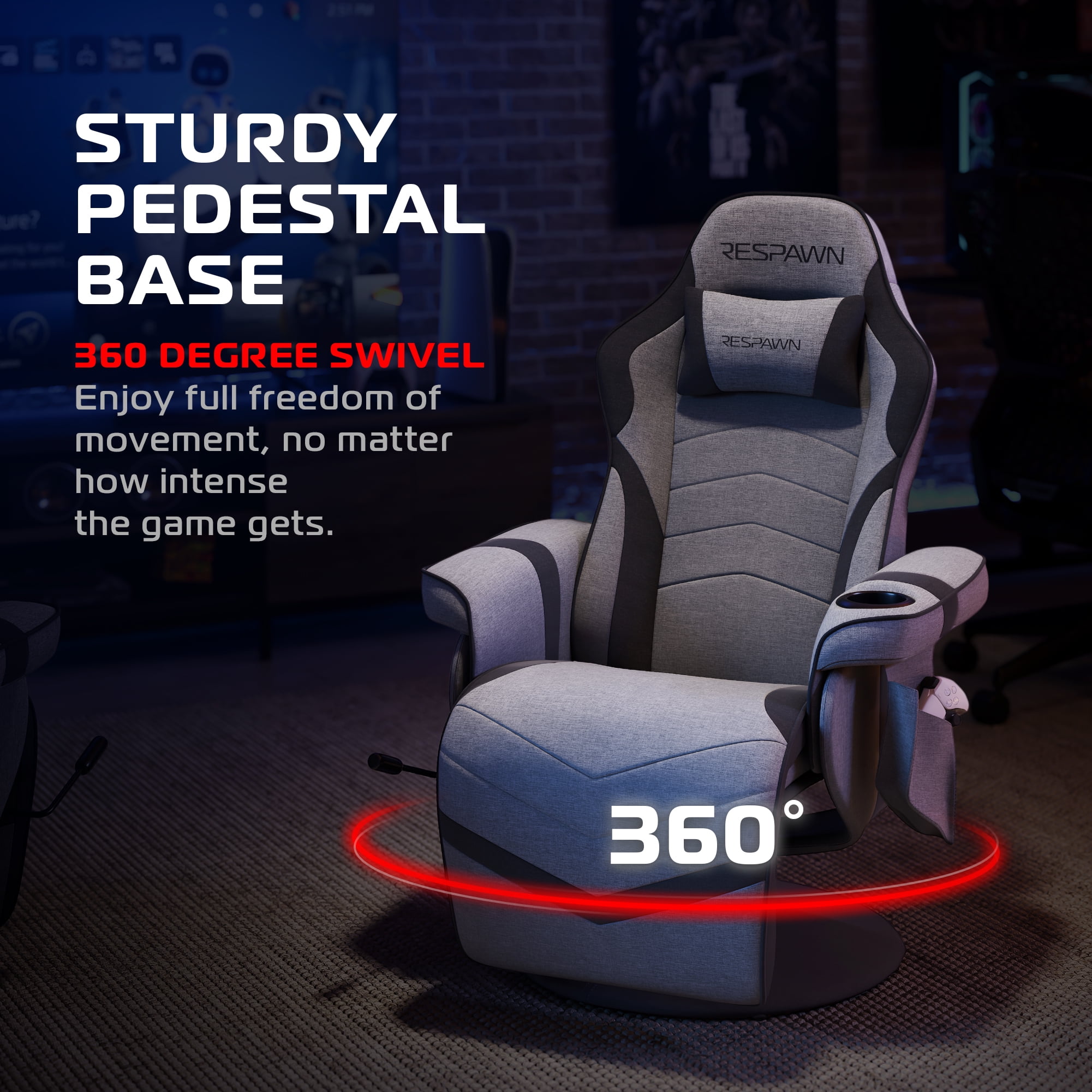 RESPAWN 900 Console Gaming Recliner with Footrest and Lumbar Support - Comfortable Ergonomic Gaming Chair with Headrest, No Wheels, Reclining, Heavy Duty, Racing Style Video Game Chairs - Gray Fabric