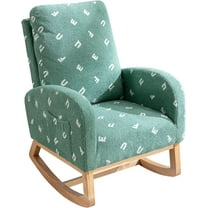 Newest 26.8"W Modern Rocking Chair for Nursery, Mid Century Accent Rocker Armchair With Side Pocket, Upholstered High Back Wooden Rocking Chair for Living Room Baby Kids Room Bedroom, Green Boucle