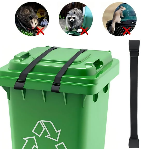 HOMEYA 1 Pack Trash Can Lock for Animals Adjustable Heavy Duty Garbage Bin Lid Strap Band