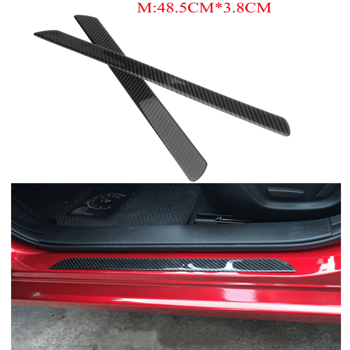 4PCs Door Threshold Guard for Dodge Ram Car Door Sill Scuff Plate Protector Carbon Fiber Pu Leather Car Accessories Color Name: Red
