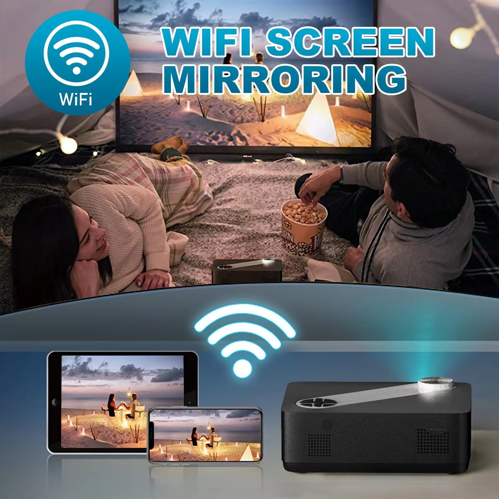 JIMTAB 2025 M22 Projector 5G Wifi 1080P Native Projector, 4K Support 520 ANSI 13500L Short Throw 5G Projector Compatible with Tvbox, Laptop, iPhone and Android