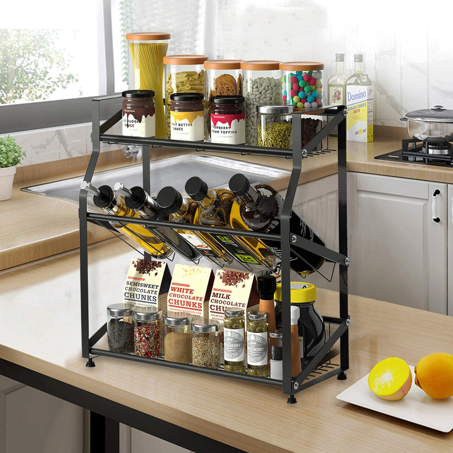 Spice Rack Organizer 3 Tiers Freestanding Kitchen Metal Spice Holder Storage, Black - image 2 of 3