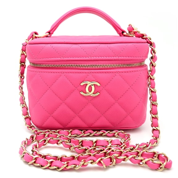 Pre-Owned Chanel Matelassé Vanity Shoulder Bag for Women, Caviar Leather, Pink