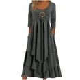 thumbnail image 1 of Robes Gris Foncé pour Femmes Couleur Unie Manches Longues Robe en Dentelle Patchwork Grande Taille Col Rond Ajustée et Évasée Tendance Vacances Robe Décontractée Maxi Mode Quotidien Blouse Ligne A Dos Nu Robe Plissée,S, 1 of 5