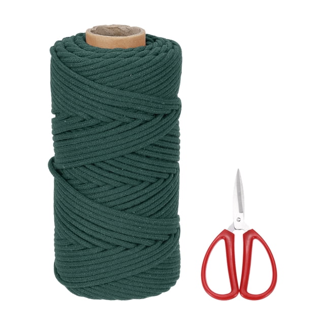 Braided Macrame Cord, 4mm x 109 Yards Natural Cotton Rope Macrame Yarn Bohemia Craft String with Scissors(Dark Green)