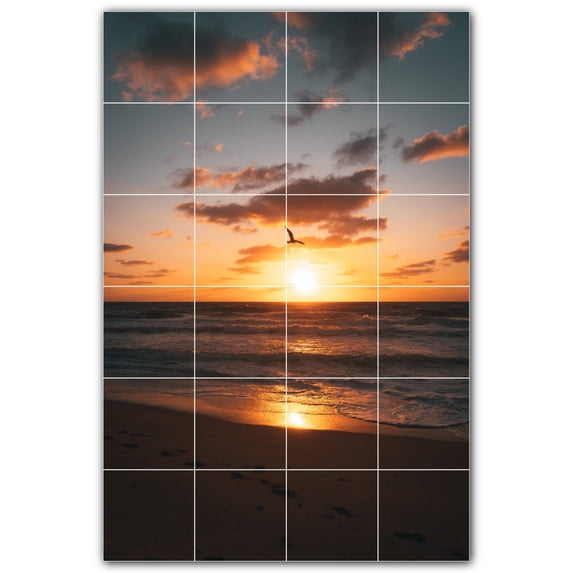 Picture-Tiles.com: Sunset Ceramic Tile Wall Mural WAL500975-46S. 17"W x 25.5"H using (24) 4.25" x 4.25" Ceramic Tiles-Satin Finish