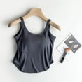 thumbnail image 2 of DHFJKG Womens Camisole With Built In Bra Summer Crop Tank Top Curved Hem Solid Color Workout Basic Shirts Versatile Tops, 2 of 7