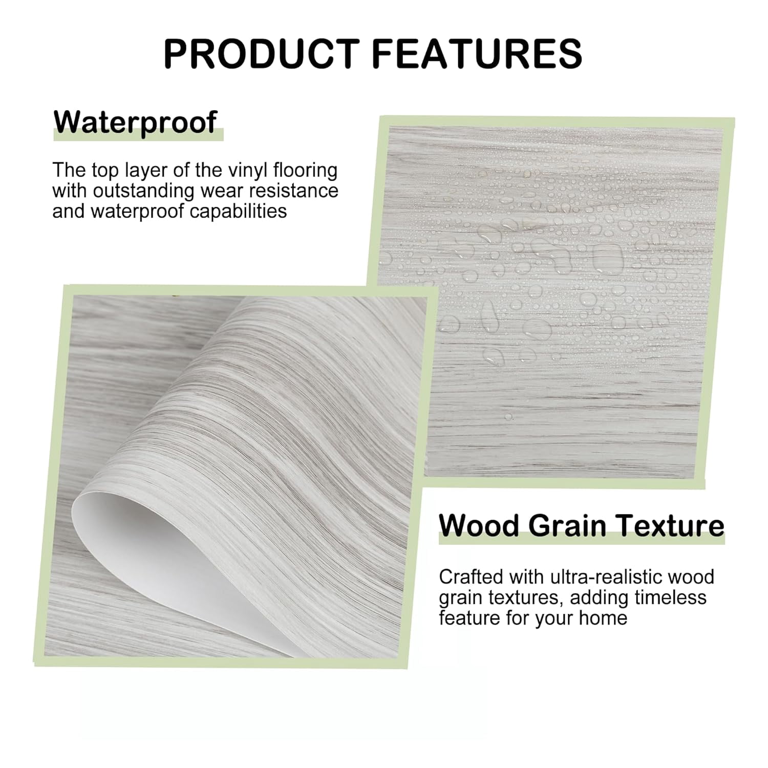 Peel and Stick Floor Tiles: 11.8x137.8inch Wood Grain Texture, Self-Adhesive and Waterproof Vinyl Flooring Roll, No Residue Ash White Flooring for Bathroom, Kitchen, Bedroom (Covers 11.3 Sq.Ft)