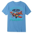 thumbnail image 3 of Kids Boys Shirt Just a Boy Who Loves Planes Funny Print Short Sleeve T-shirts (Blue 4-5 Years), 3 of 3