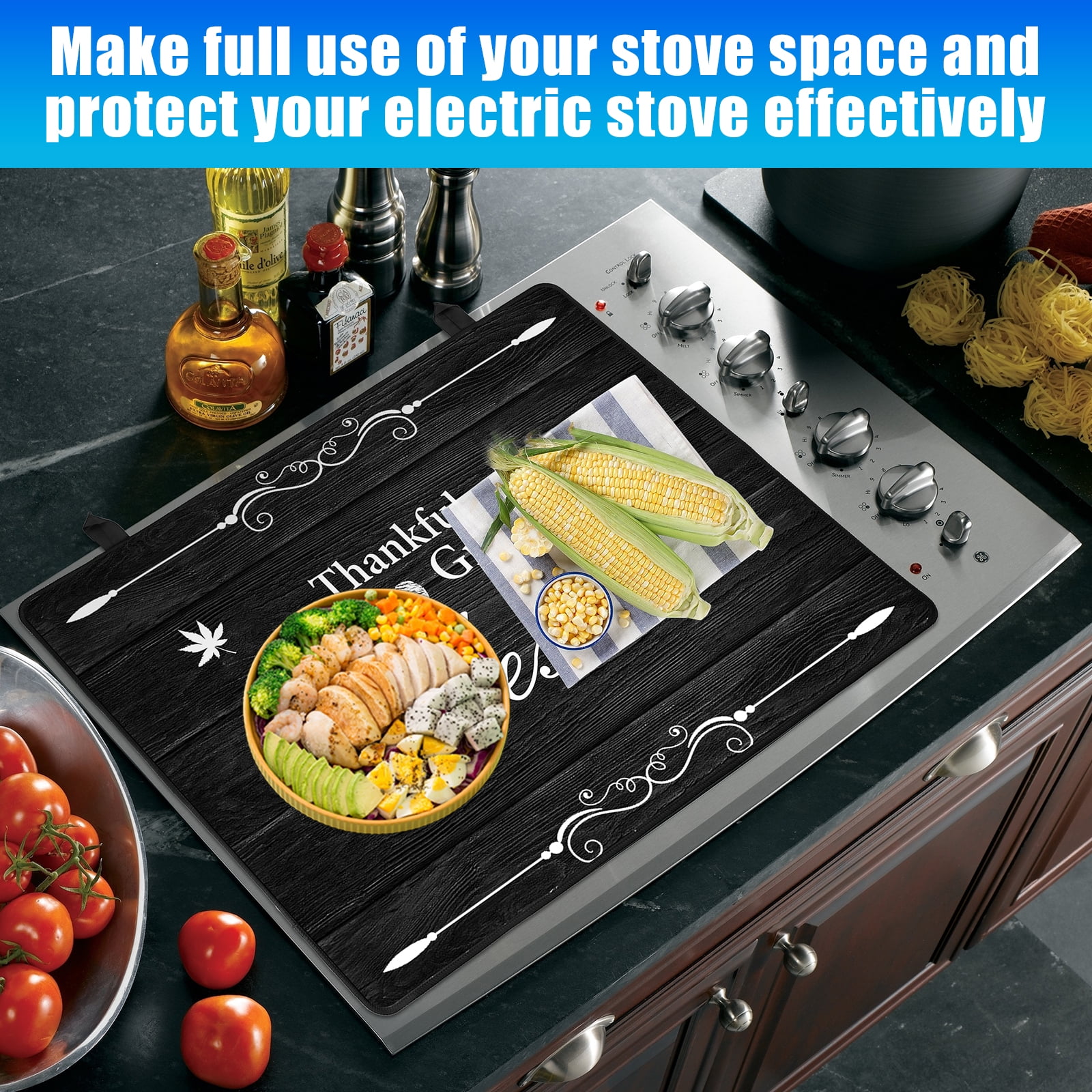 Stove Top Cover for Electric Stove (28.5”x 20.5”), Heat Resistant Glass Cooktop Cover, Multipurpose Stove/Counter/Washer Top Protector, Dishwasher Safe Natural Rubber (Thankul)