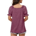 thumbnail image 4 of Camiseta de manga soplada para mujer, color puro, suelta, suave, agradable a la piel, blusa de manga corta de moda para trabajo de oficina al aire libre, 4 of 6