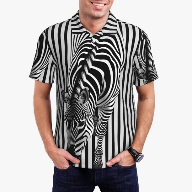 Balery Optical Zebra Illusion Camisa Polo de Hombre con Estampado, de Manga Corta y Tejido Medio, Camisa Tipo Golf Polo-Medium