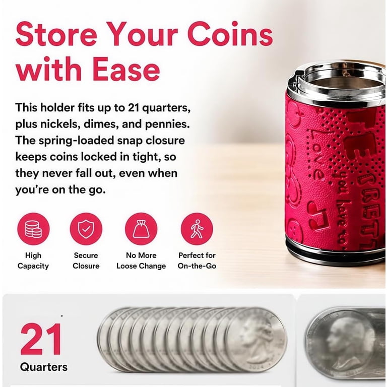 Mini Coin Storage Keychain, Portable Coin Holder & Fidget Coin