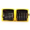 thumbnail image 4 of 13-Piece Titanium-Plated Hex Shank Compound Tap Set: Metric, Imperial & US Standard Sizes with Drill, Tap and Chamfer Functions, Packaged in a Ruby Red Plastic Case (212g), 4 of 5