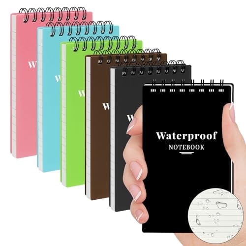 6 Pack 3x5 Waterproof Stone Paper Notebooks, Top Spiral College Ruled Mini Memo Pads for Adult Office Outdoor & Professional Use