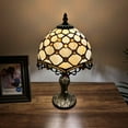 thumbnail image 5 of Tiffany Mini Table Lamp Beige Stained Glass Crystal Beans LED Bulb Included Pull Chain Switch for Living Room Dining Room Bedroom Bedside 15"H, 5 of 6
