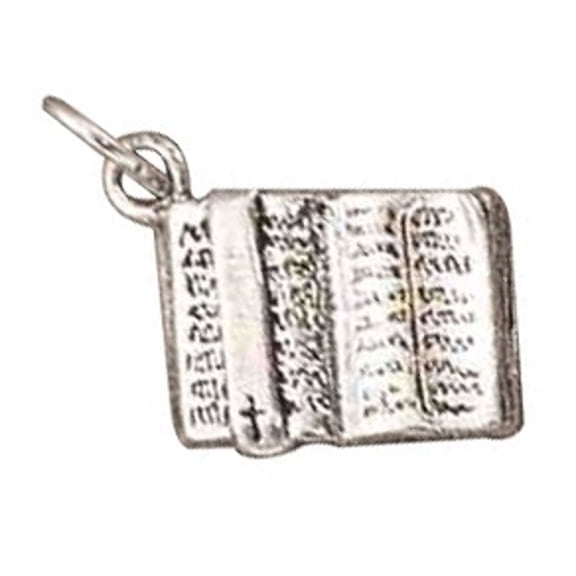 Sterling Silver 16" .8mm Box Chain 3D Open Christian Holy Bible Pendant Necklace