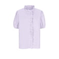 thumbnail image 6 of Staron Women's Casual Blouse Ruffle Striped Puff Sleeve Button Down Shirt V Neck Short Sleeve Cropped Top, Purple XXL, 6 of 7