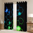 thumbnail image 2 of Homewish Green Blue Honeycomb Curtains Pack of 2 (42x84 Each) for Kids Children Teens,Geometric Hexagon Curtains Blackout,Abstract Gradient Ombre Bedroom Curtains,Ultra Soft Home Decor, 2 of 6