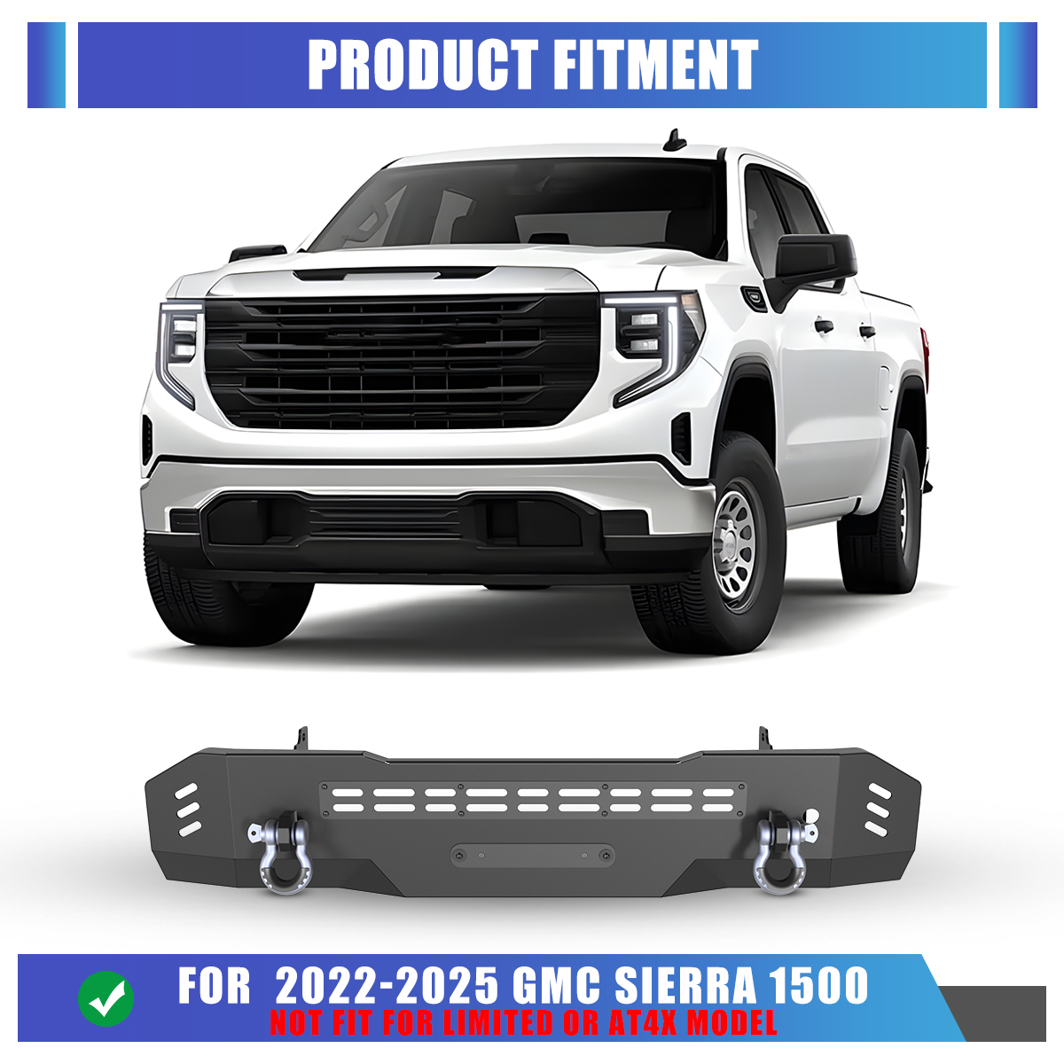 Heavy Duty Steel Front Bumper Fit for 2022 2023 2024 2025 GMC Sierra 1500,Black Powder Coated