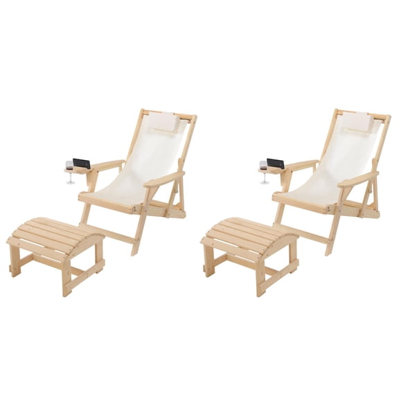 W Unlimited Romantic 4-piece Wood & Canvas Adirondack Furniture Set in Natural