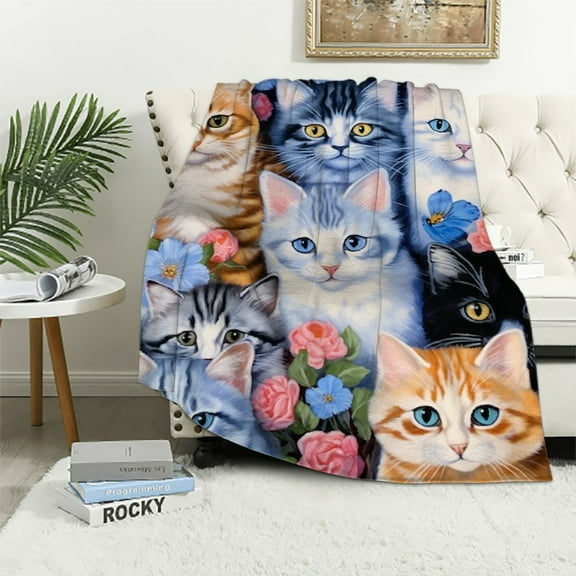 Shangniulu Collage Kitten Flannel Blanket for Bed, Fleece Throw Blanket for Unisex and Kids - Super Soft Plush Cat Blankets for Cat Lovers Cats Print Throws Blankets - Queen Size Blanket