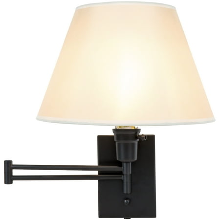 - Best Choice Products Swing Arm Wall Lamp Sconce for Living Room, Bedroom, Entryway w/ Beige Shade, Cord Cover - Matte Black