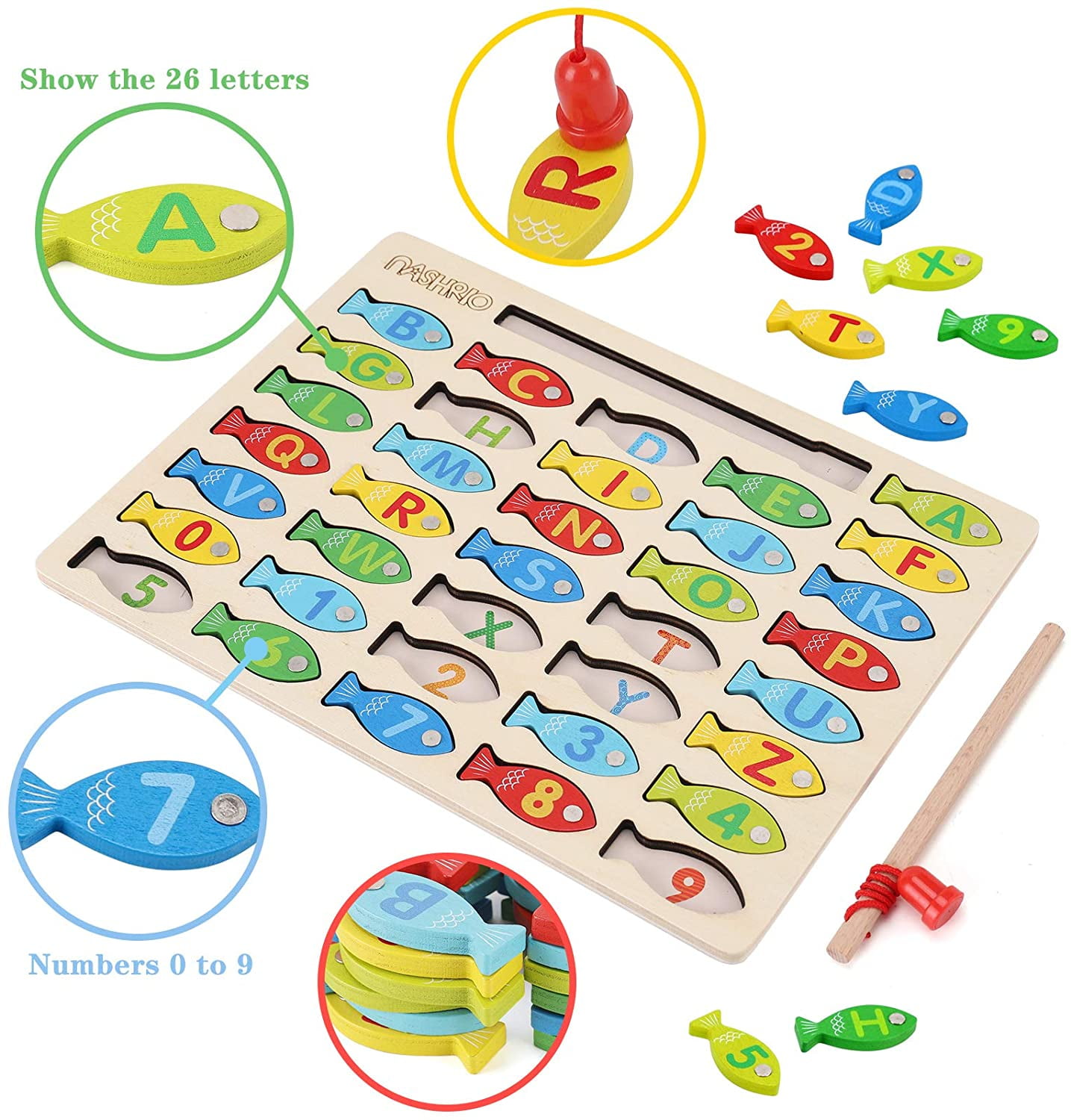 Magnetic Wooden Fishing Game Toy for Toddlers, Alphabet Fish Catching  Counting Games Puzzle with Numbers and Letters, Preschool Learning ABC and  Math Educational Toys for 3 4 5 Years Old Girl Boy